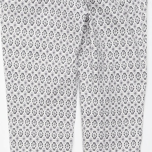 Dorothy Perkins Womens White Geometric Polyester Chino Trousers Size 10 L25 in Regular Button