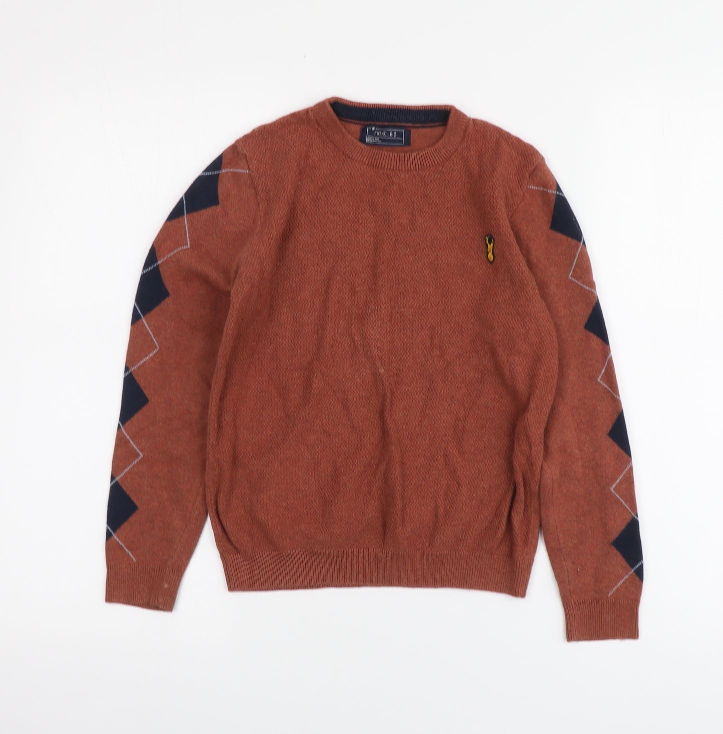 NEXT Girls Brown Round Neck Argyle/Diamond Cotton Pullover Jumper Size 9 Years