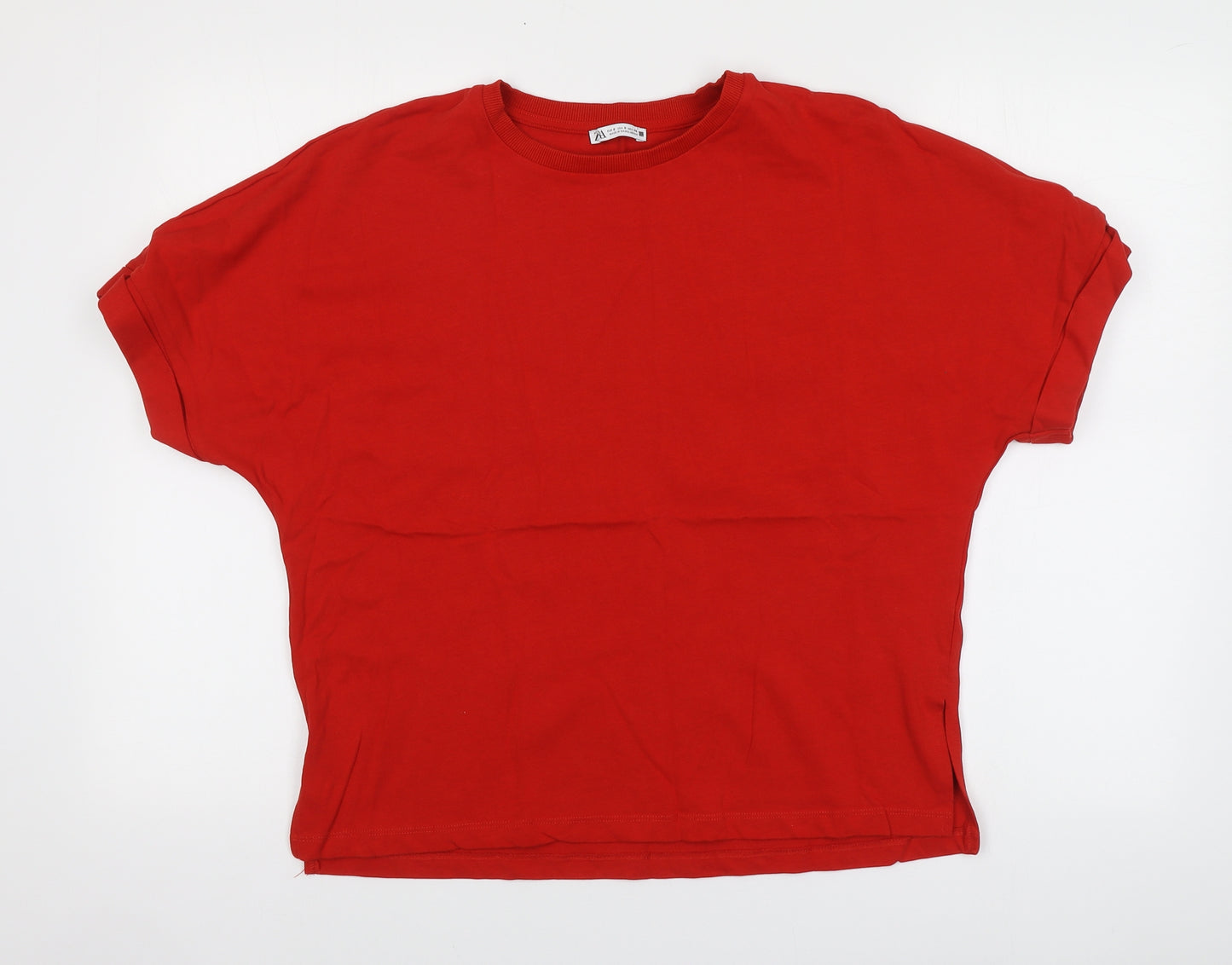 Zara Womens Red Polyester Basic T-Shirt Size S Round Neck
