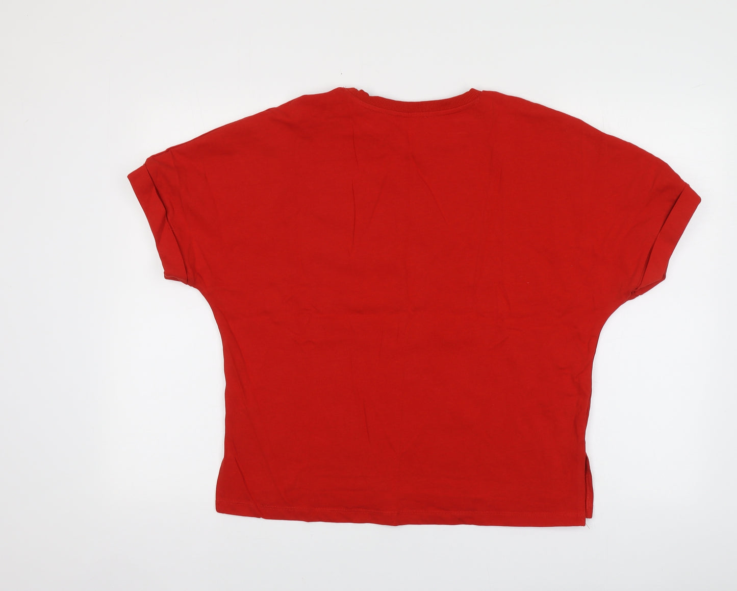 Zara Womens Red Polyester Basic T-Shirt Size S Round Neck