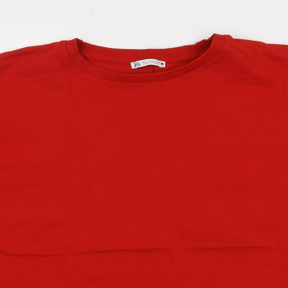 Zara Womens Red Polyester Basic T-Shirt Size S Round Neck