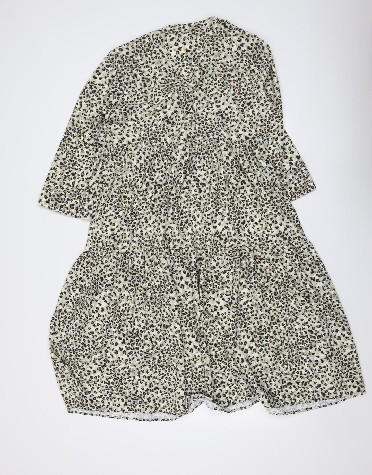 Primark Womens Beige Animal Print Polyester Skater Dress Size 10 V-Neck