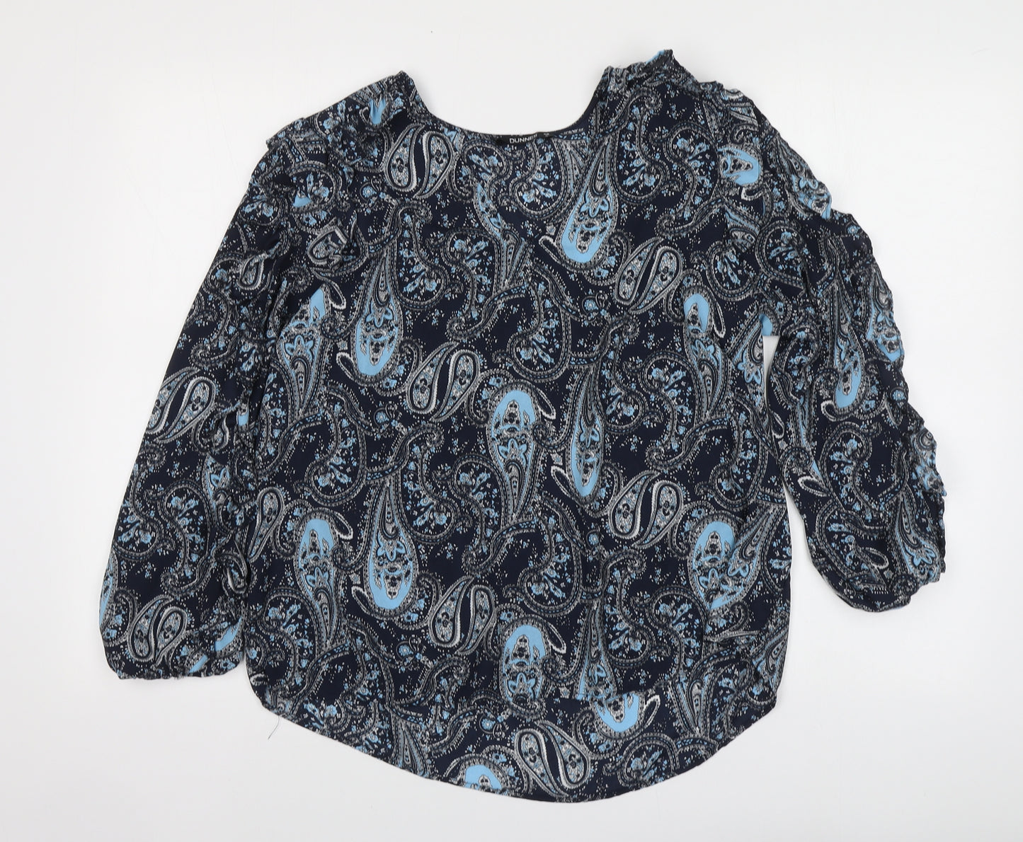 Dunnes Stores Womens Blue Paisley Polyester Basic Blouse Size M V-Neck