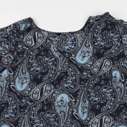 Dunnes Stores Womens Blue Paisley Polyester Basic Blouse Size M V-Neck