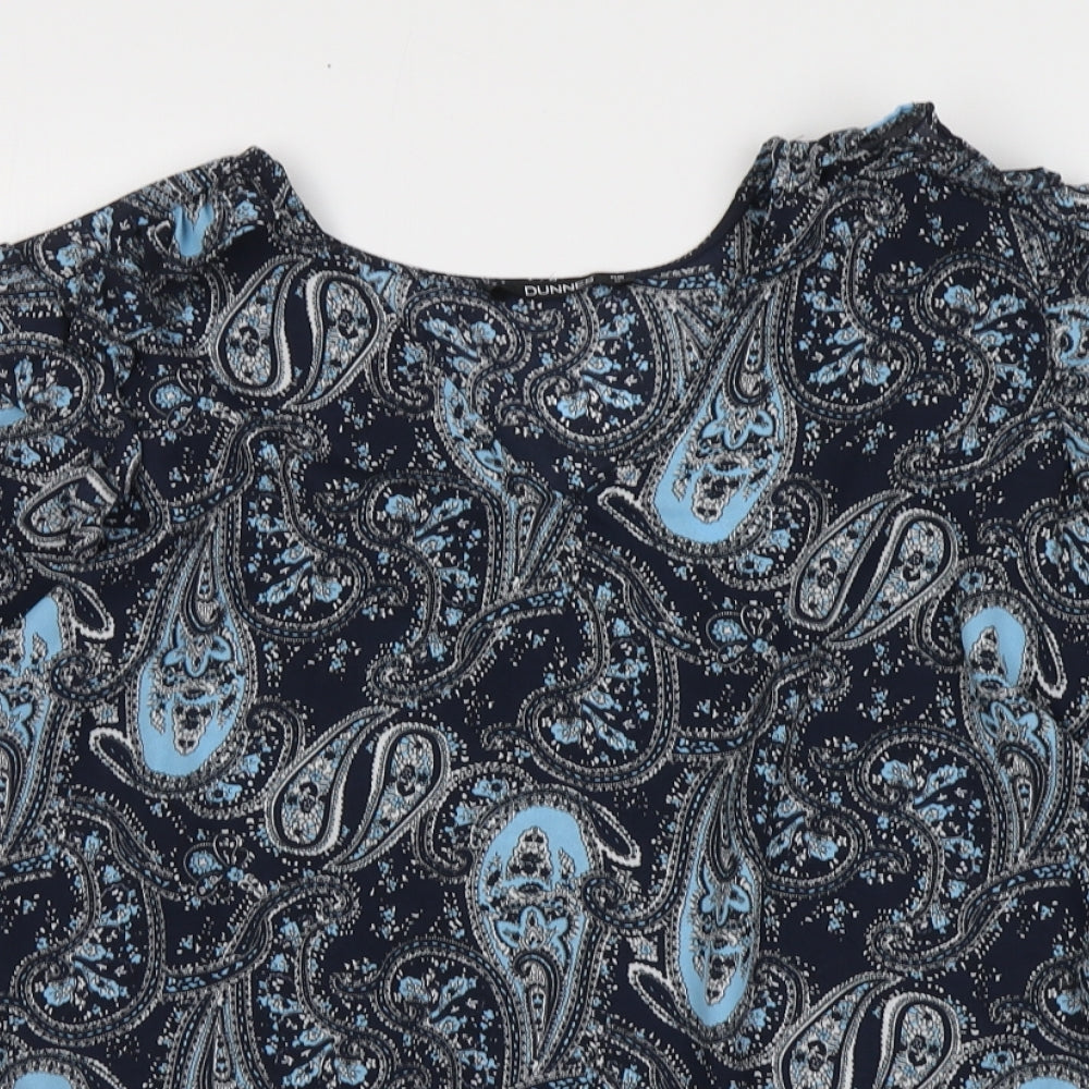 Dunnes Stores Womens Blue Paisley Polyester Basic Blouse Size M V-Neck