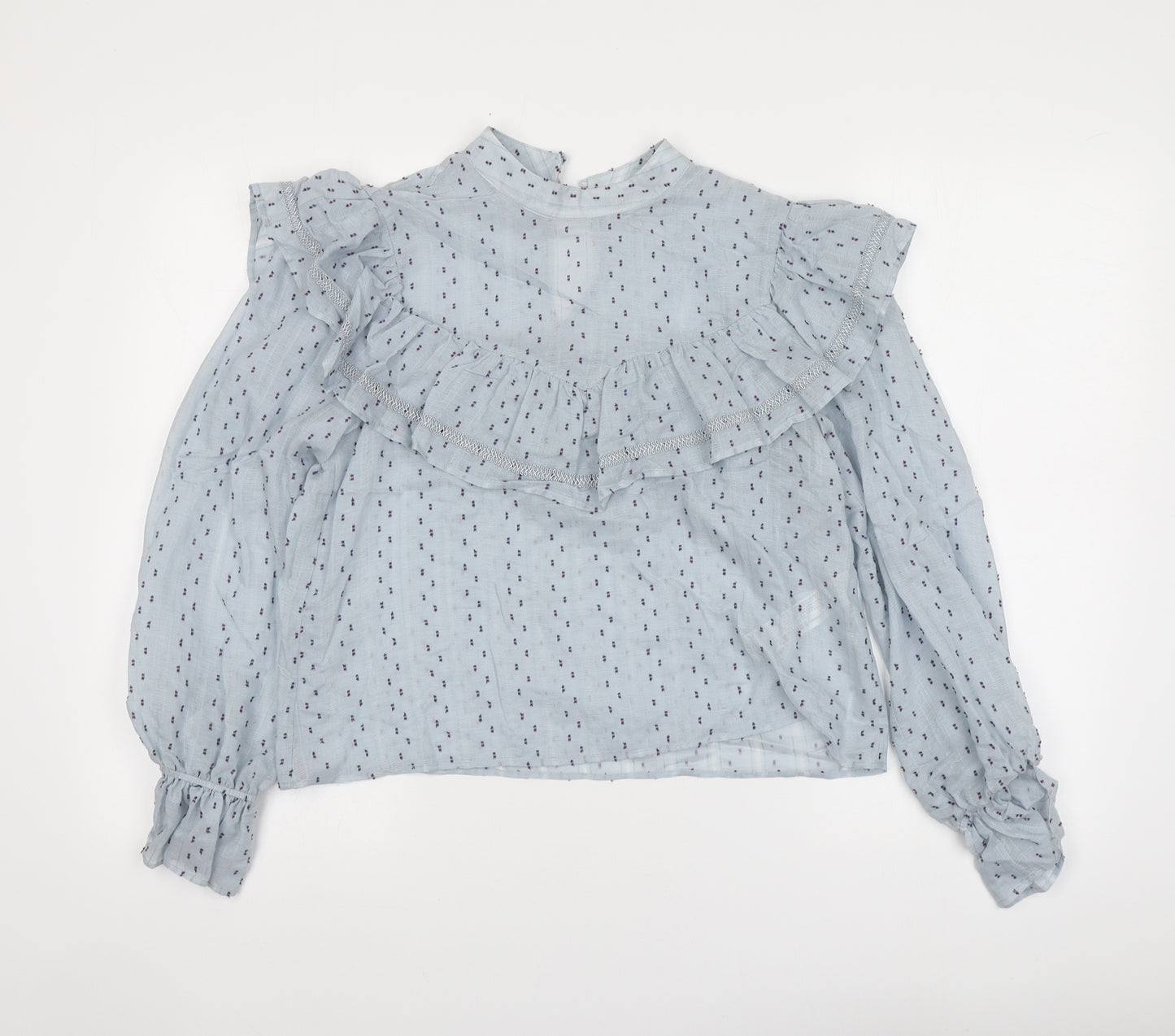 Zara Womens Blue Polka Dot Lyocell Basic Blouse Size M High Neck