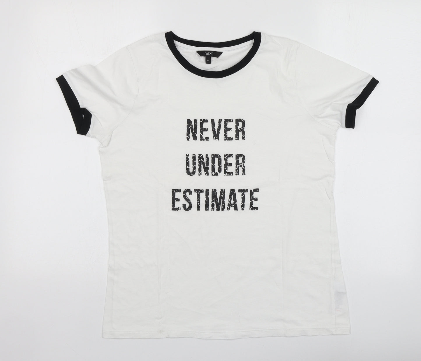 NEXT Womens White Cotton Basic T-Shirt Size 12 Round Neck - Never under estimate