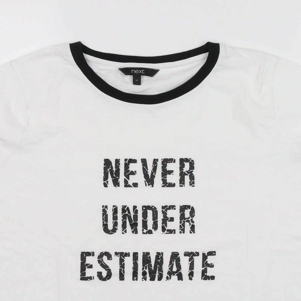 NEXT Womens White Cotton Basic T-Shirt Size 12 Round Neck - Never under estimate
