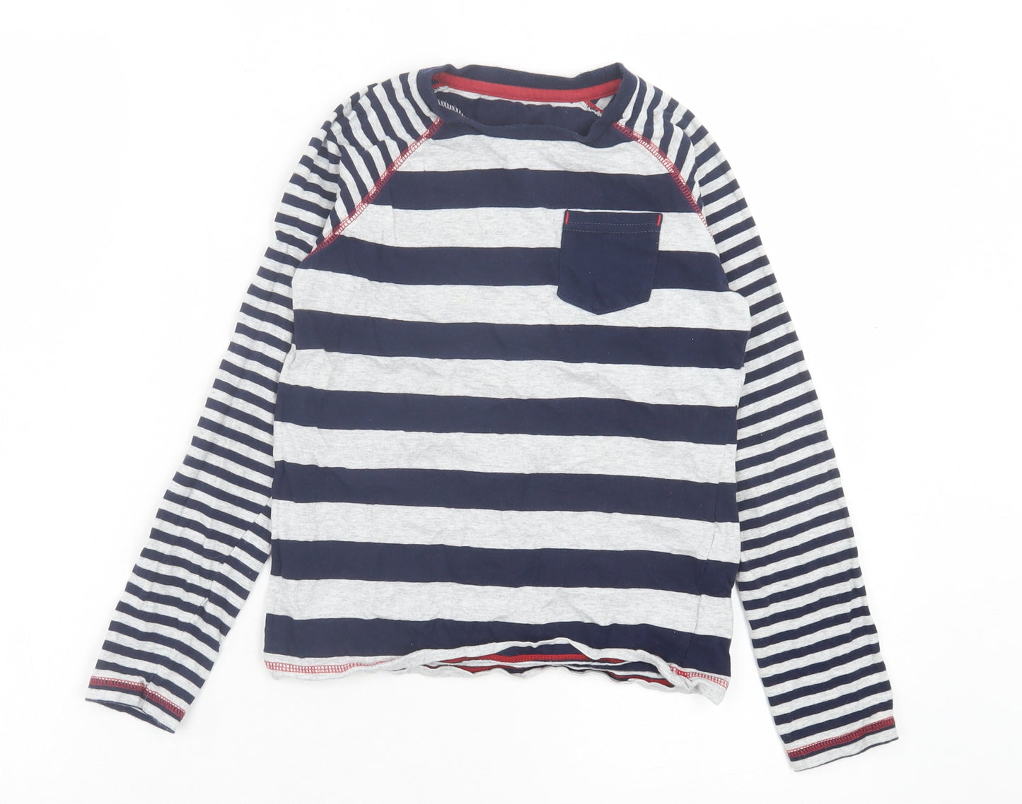 Nutmeg Boys Grey Striped Cotton Basic Casual Size 10-11 Years Crew Neck Pullover - Pocket Detail