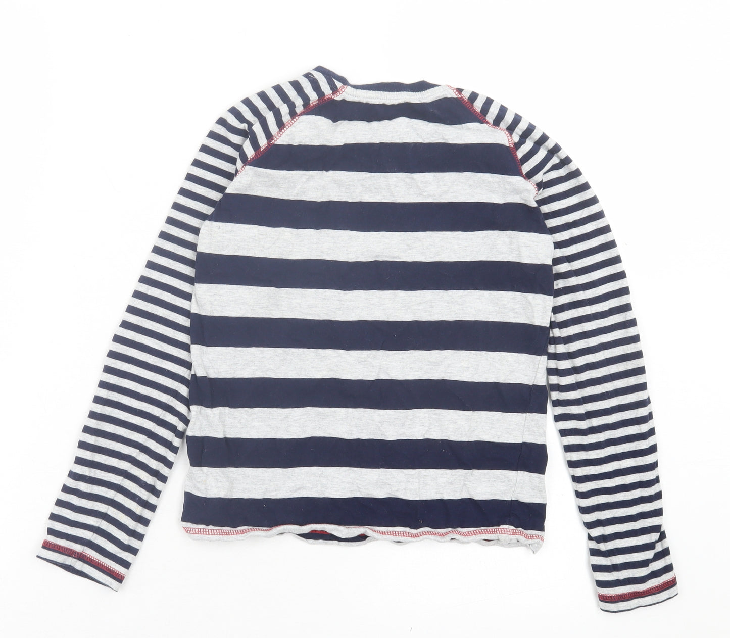 Nutmeg Boys Grey Striped Cotton Basic Casual Size 10-11 Years Crew Neck Pullover - Pocket Detail