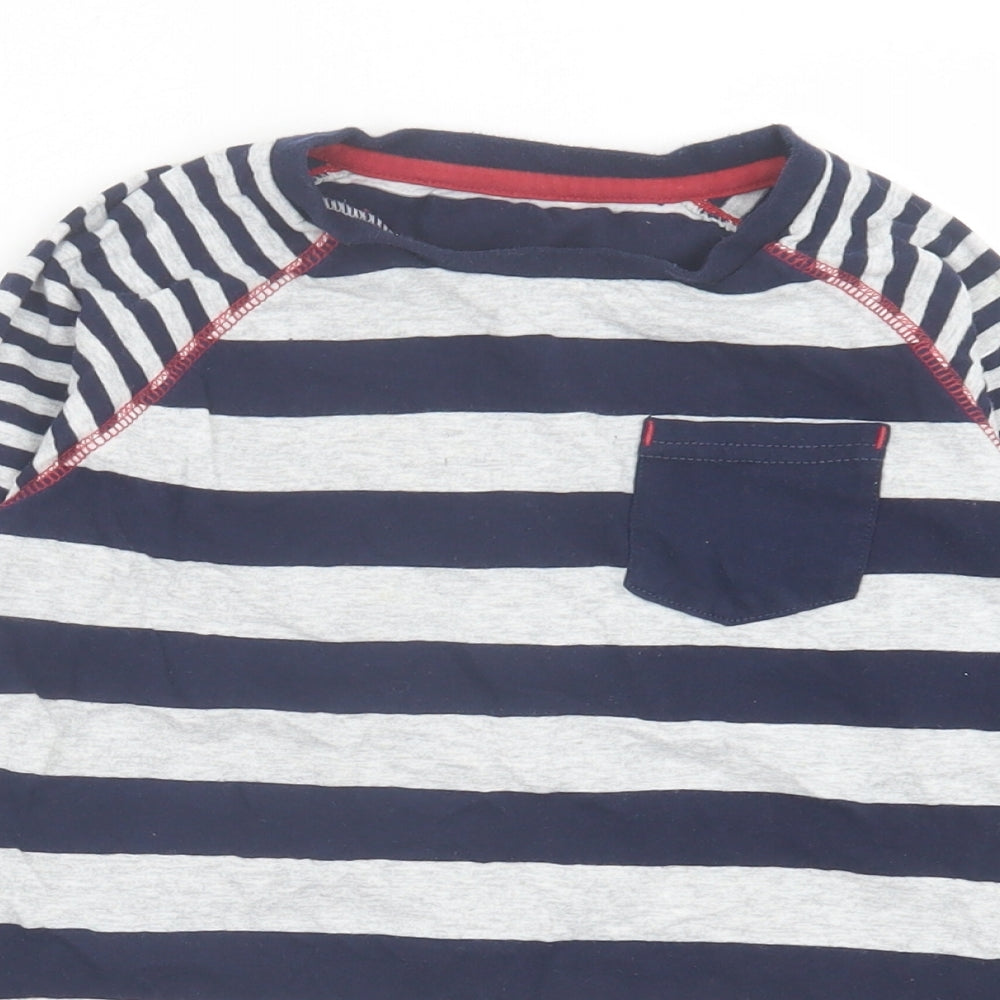 Nutmeg Boys Grey Striped Cotton Basic Casual Size 10-11 Years Crew Neck Pullover - Pocket Detail