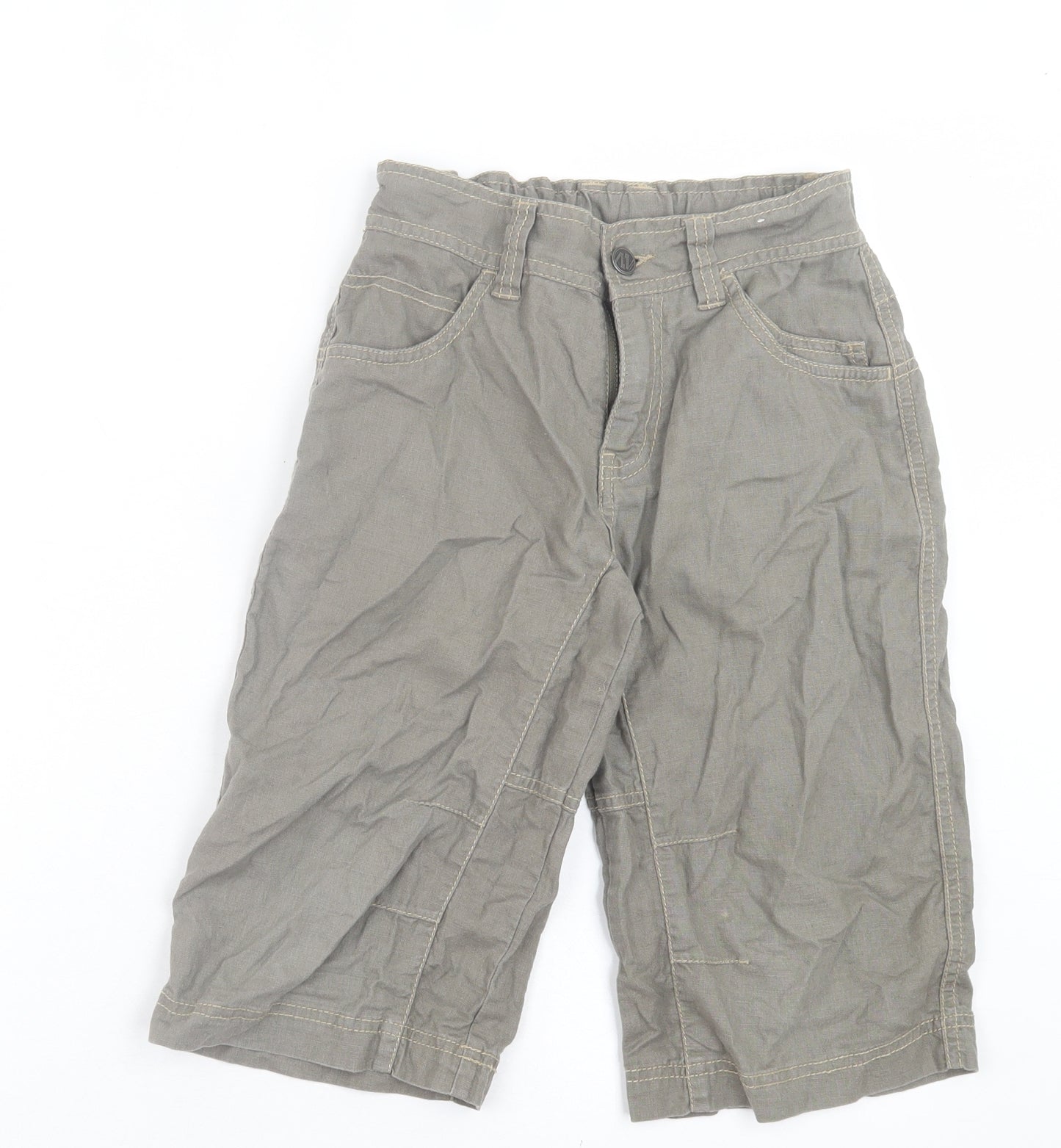 NEXT Boys Green Linen Cropped Trousers Size 8 Years Regular Button