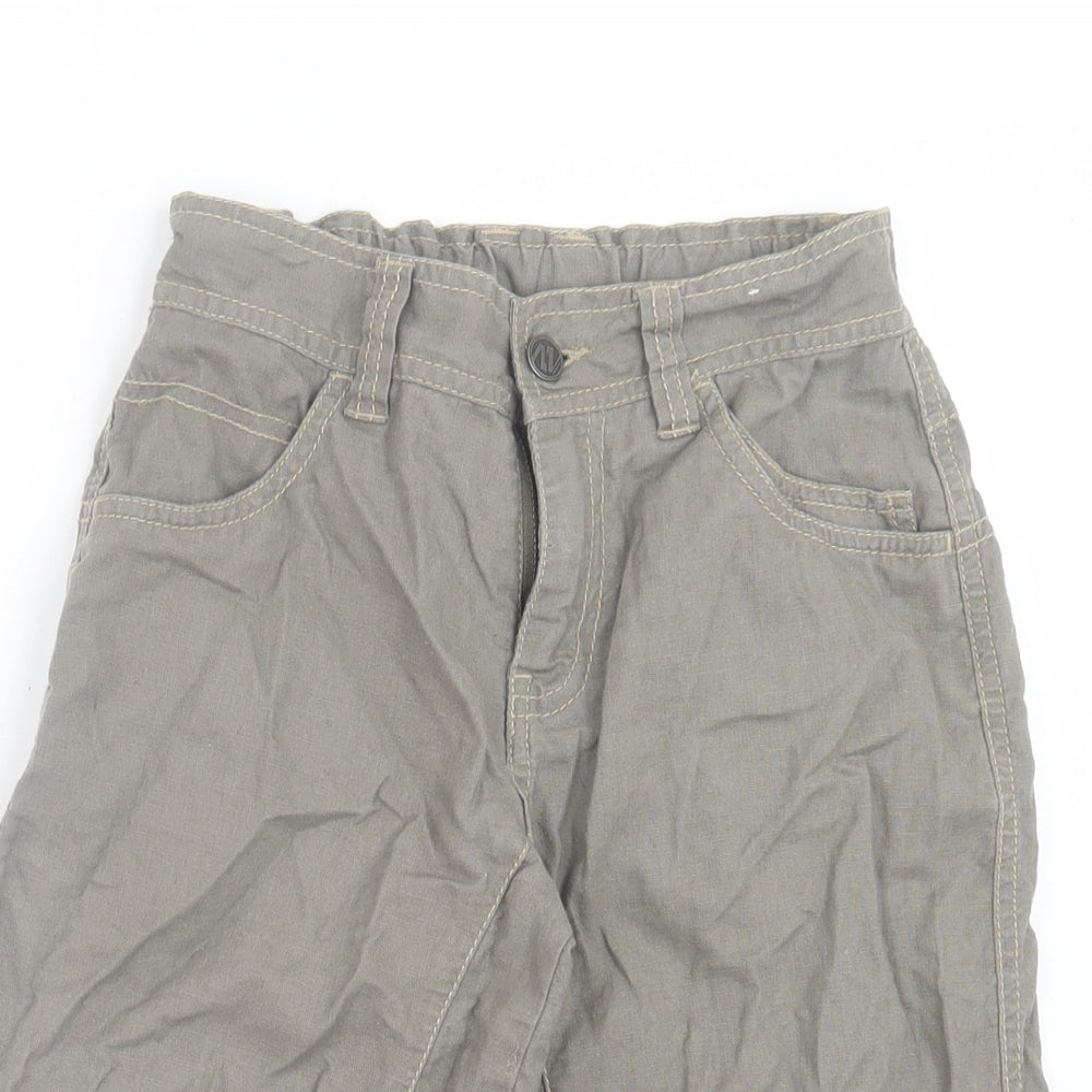 NEXT Boys Green Linen Cropped Trousers Size 8 Years Regular Button