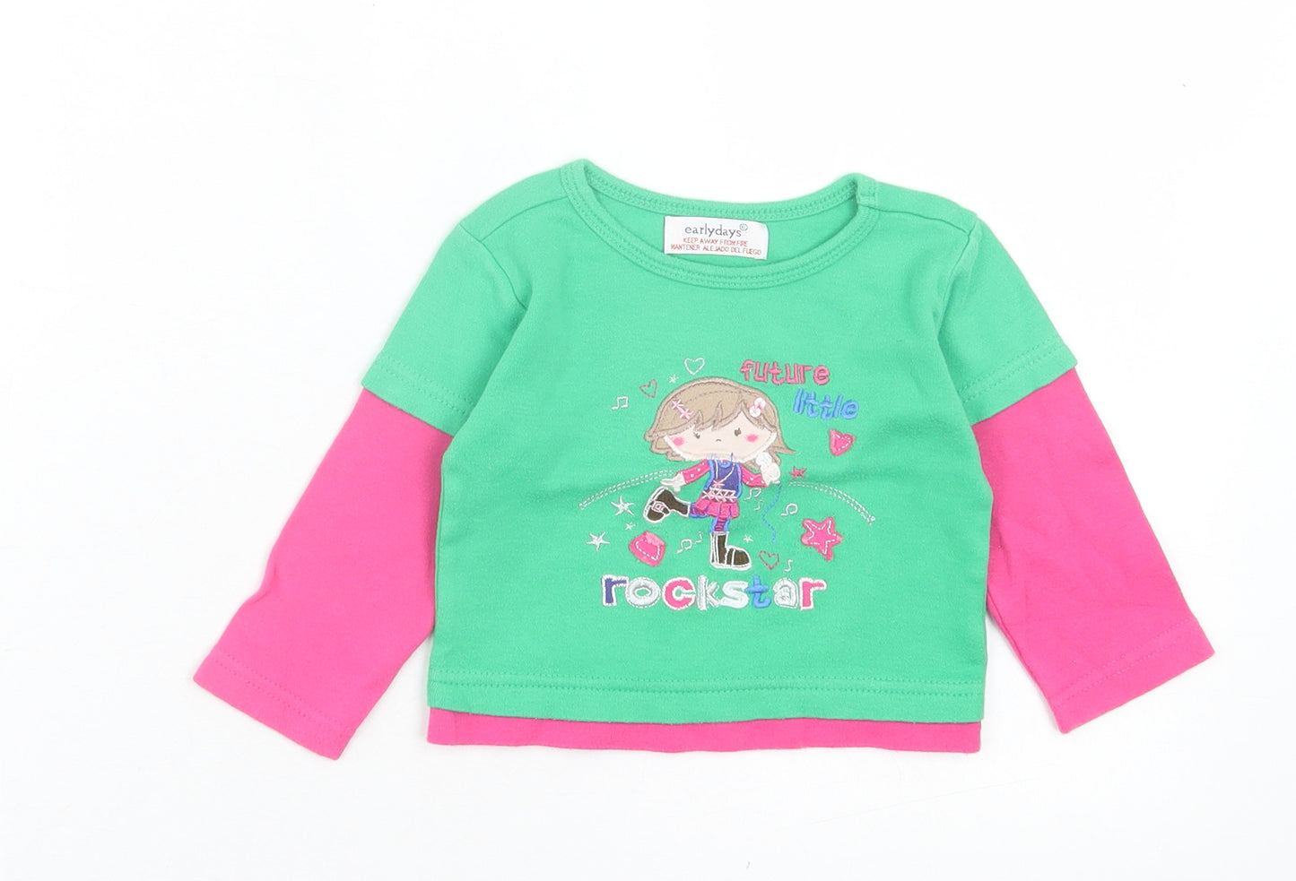 Primark Girls Green Cotton Basic Casual Size 6-9 Months Crew Neck Pullover - Future Little Rockstar