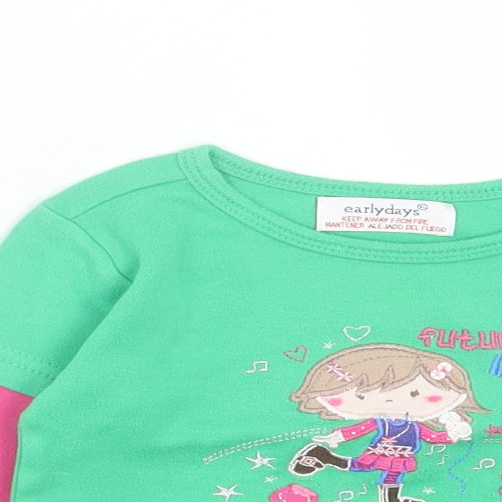 Primark Girls Green Cotton Basic Casual Size 6-9 Months Crew Neck Pullover - Future Little Rockstar