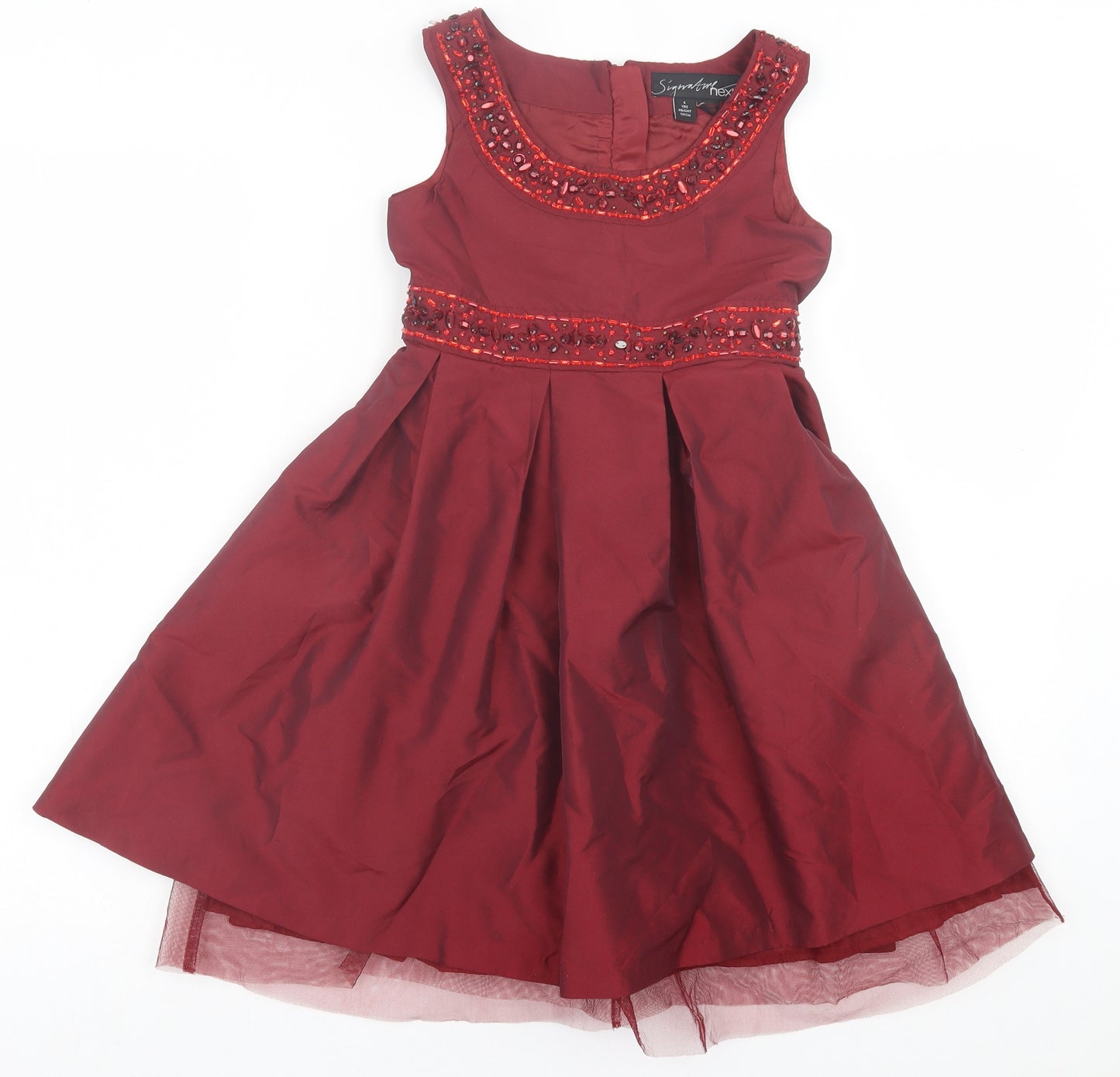 NEXT Girls Red Polyester Ball Gown Size 6 Years Crew Neck Zip