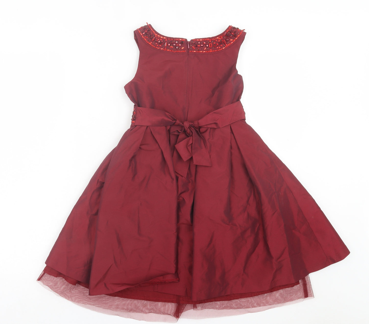 NEXT Girls Red Polyester Ball Gown Size 6 Years Crew Neck Zip