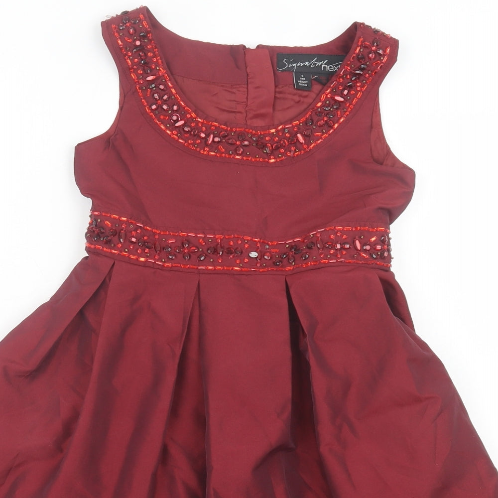 NEXT Girls Red Polyester Ball Gown Size 6 Years Crew Neck Zip