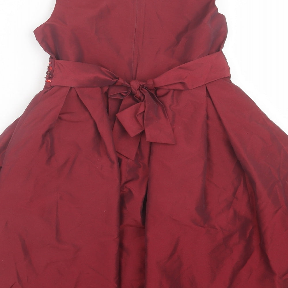 NEXT Girls Red Polyester Ball Gown Size 6 Years Crew Neck Zip
