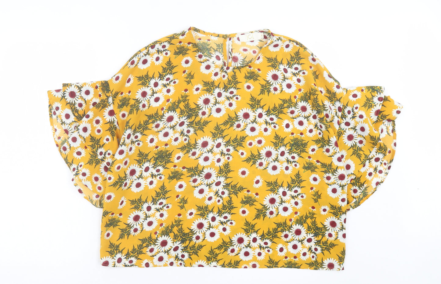 JCL Womens Yellow Floral Polyester Basic T-Shirt Size M Crew Neck