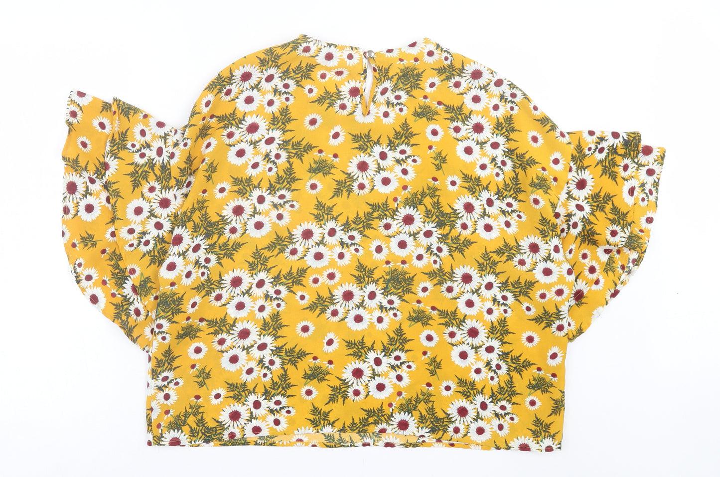 JCL Womens Yellow Floral Polyester Basic T-Shirt Size M Crew Neck