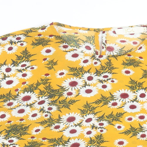 JCL Womens Yellow Floral Polyester Basic T-Shirt Size M Crew Neck