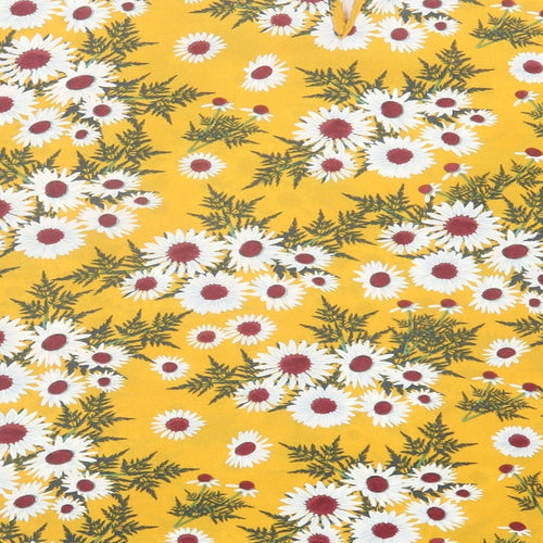 JCL Womens Yellow Floral Polyester Basic T-Shirt Size M Crew Neck