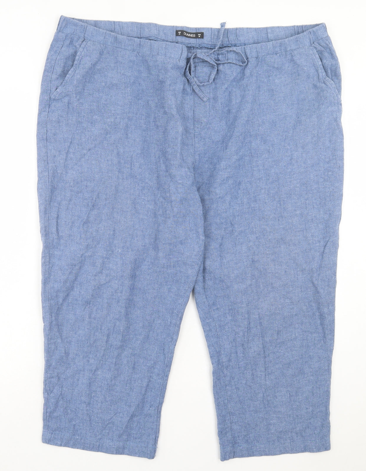 Dunnes Stores Womens Blue Linen Cropped Trousers Size 20 L22 in Regular Drawstring