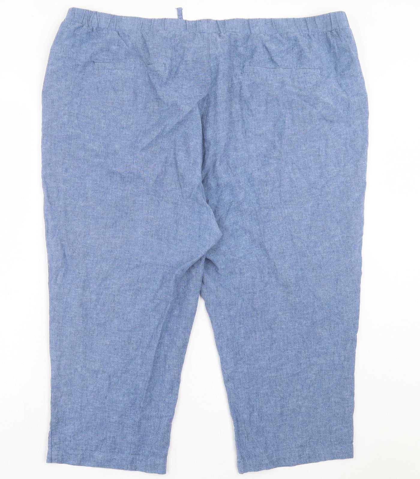 Dunnes Stores Womens Blue Linen Cropped Trousers Size 20 L22 in Regular Drawstring