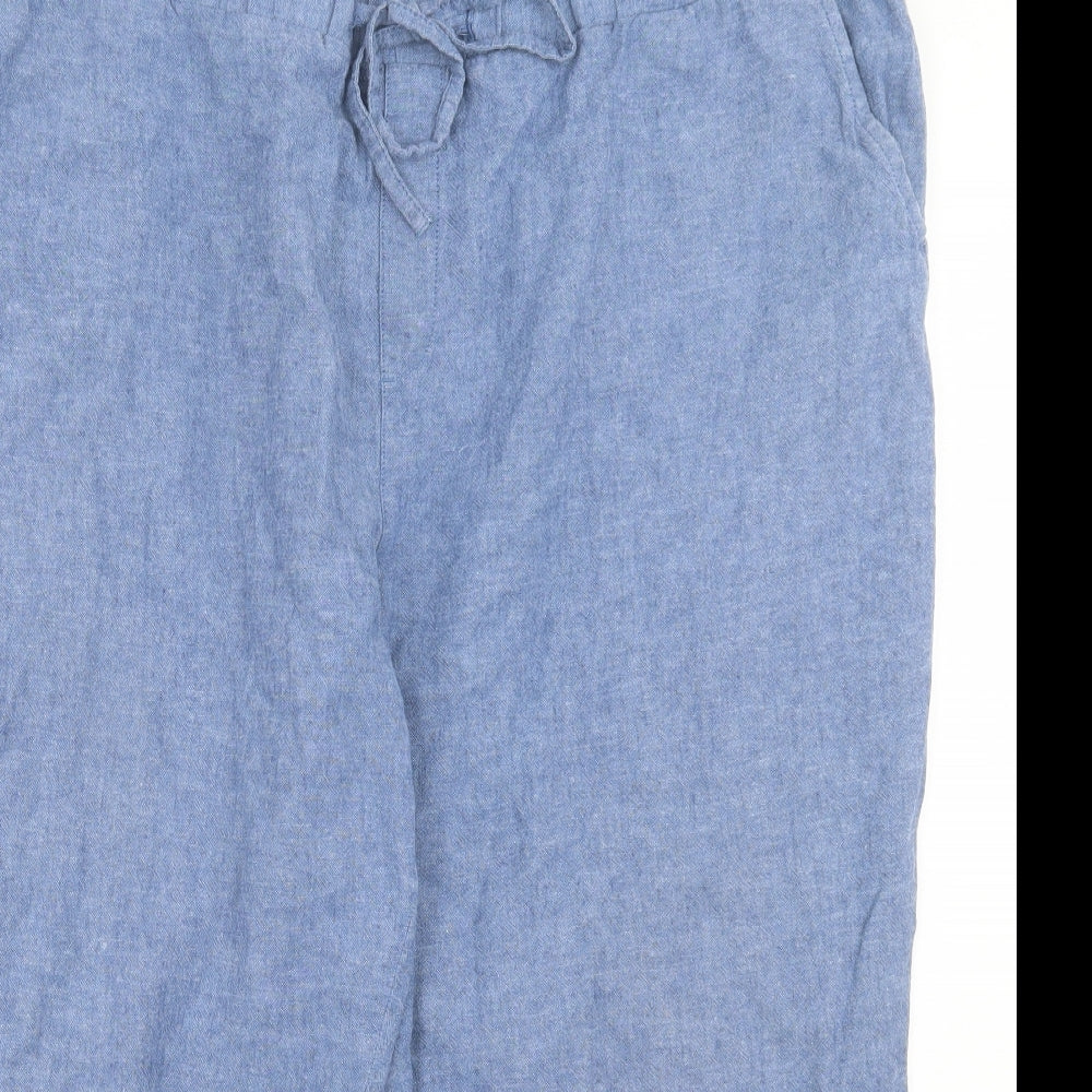 Dunnes Stores Womens Blue Linen Cropped Trousers Size 20 L22 in Regular Drawstring