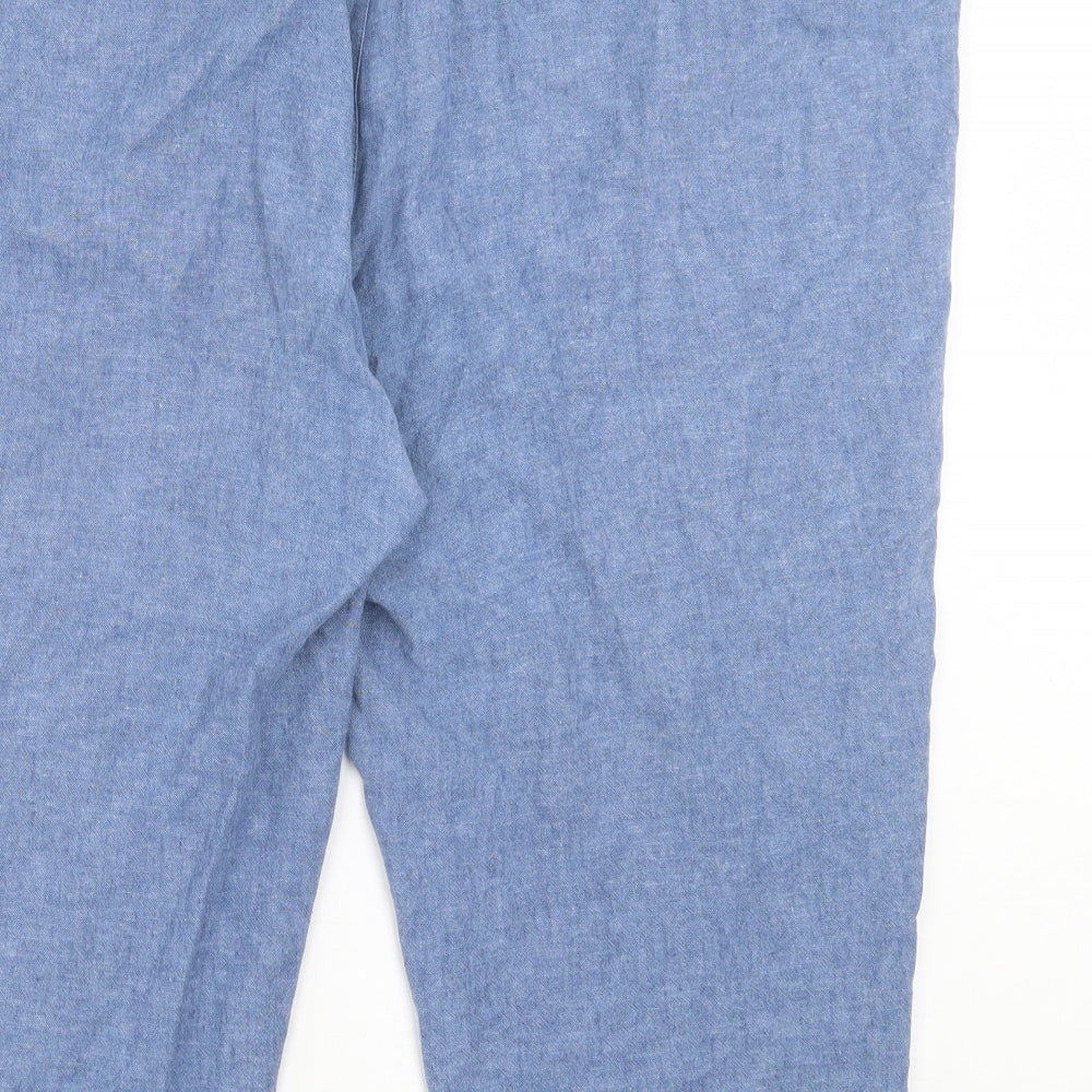 Dunnes Stores Womens Blue Linen Cropped Trousers Size 20 L22 in Regular Drawstring