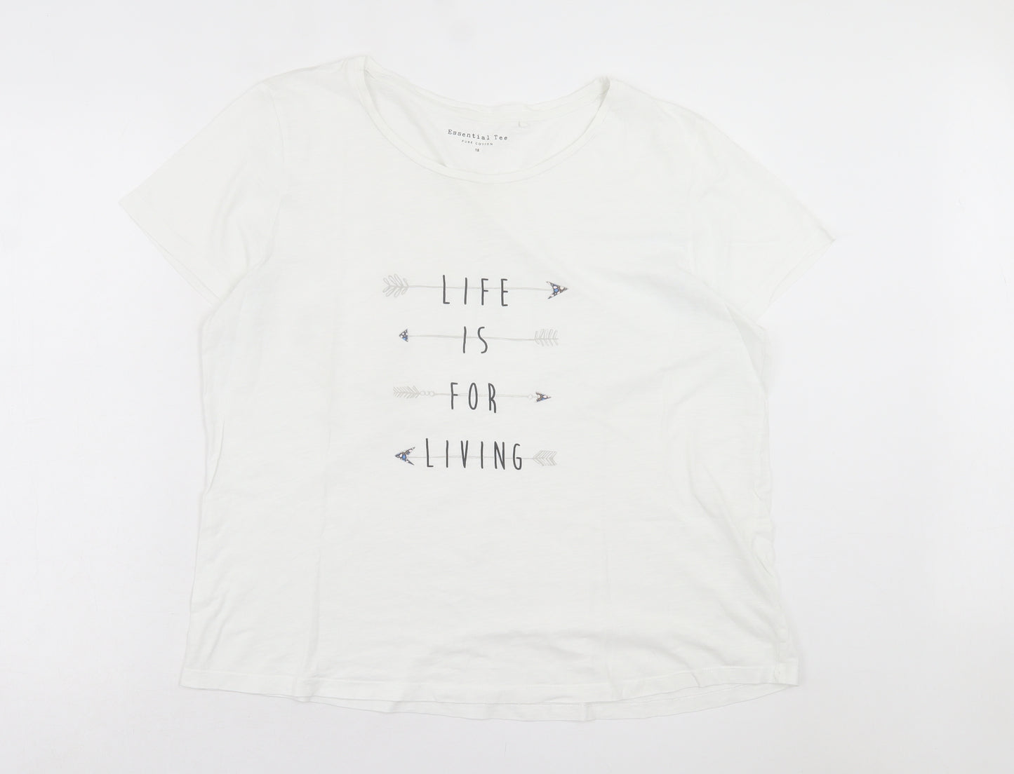 Preworn Womens White Cotton Basic T-Shirt Size 18 Crew Neck - Life is for Living