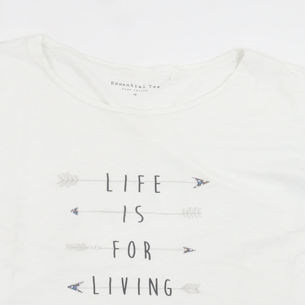 Preworn Womens White Cotton Basic T-Shirt Size 18 Crew Neck - Life is for Living
