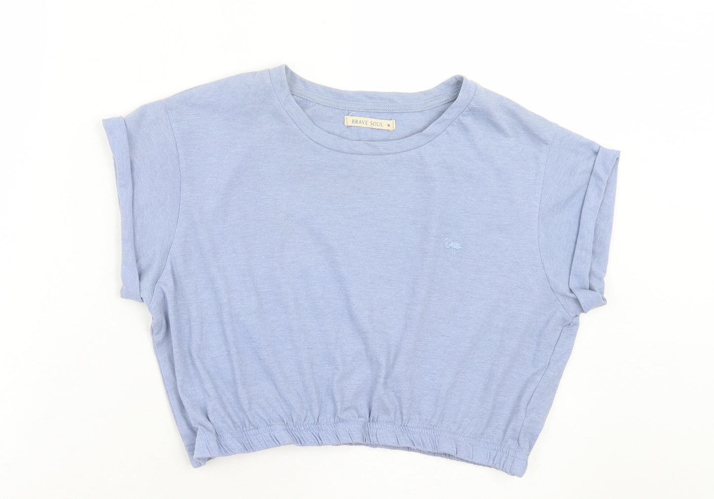 Brave Soul Womens Blue Polyester Cropped T-Shirt Size M Crew Neck
