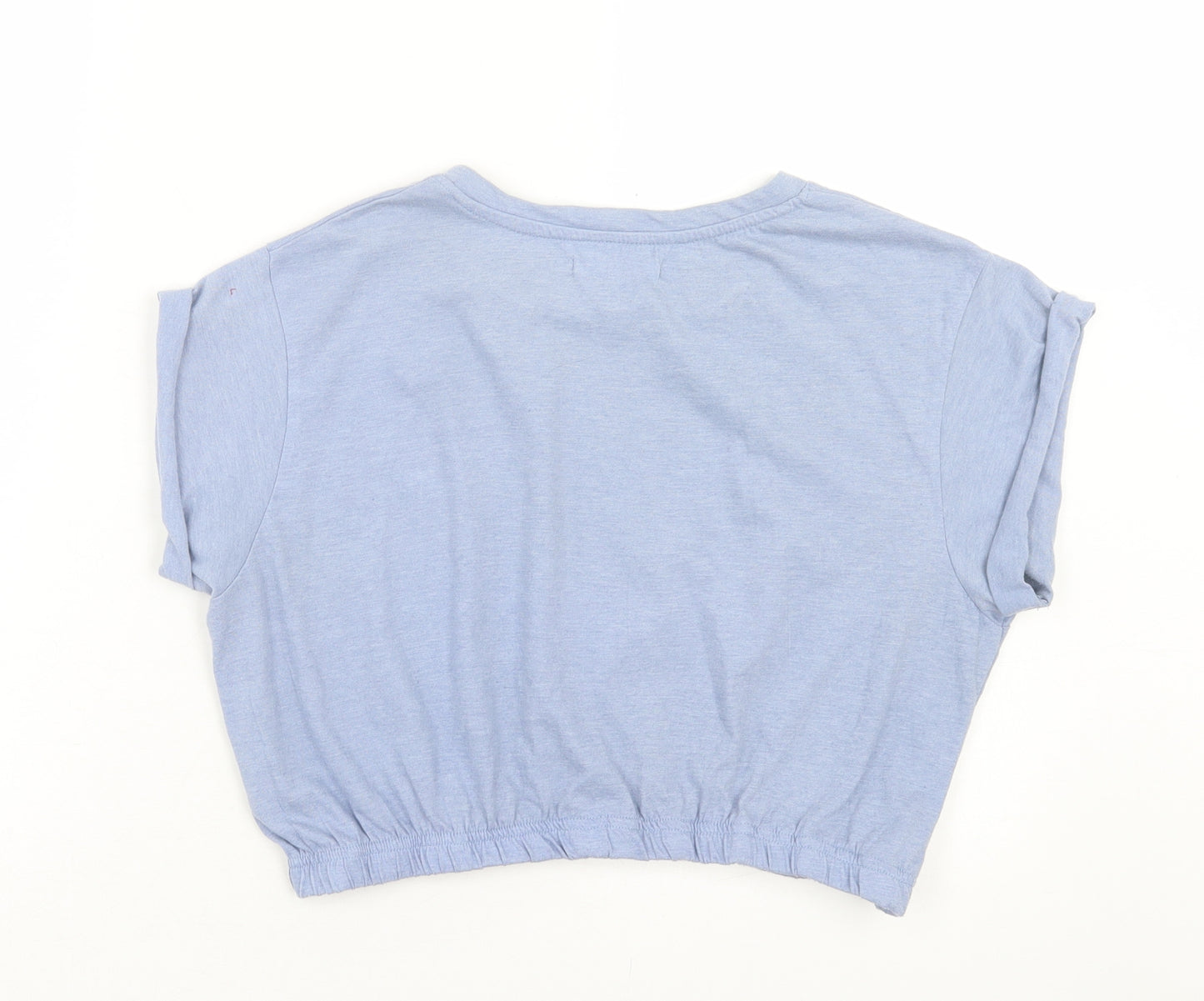 Brave Soul Womens Blue Polyester Cropped T-Shirt Size M Crew Neck