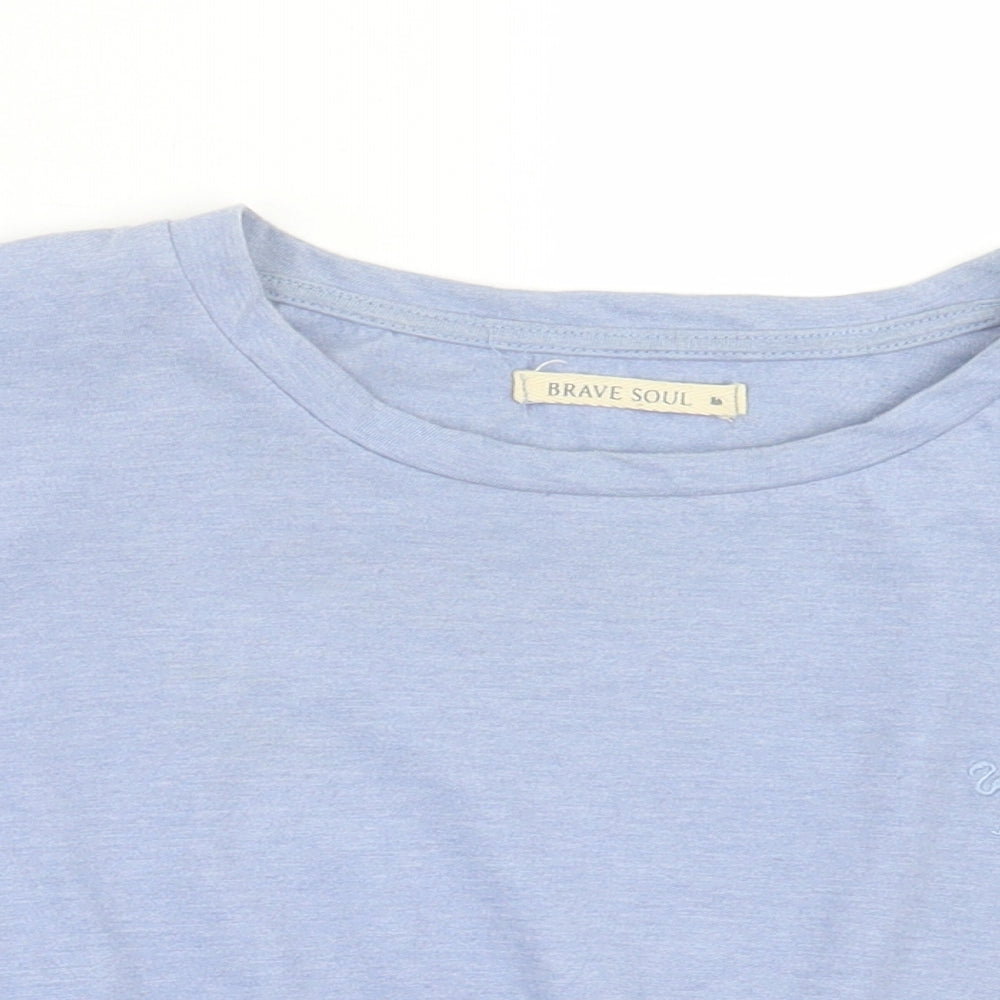Brave Soul Womens Blue Polyester Cropped T-Shirt Size M Crew Neck