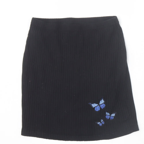 SheIn Womens Black Polyester Straight & Pencil Skirt Size S - Butterfly print
