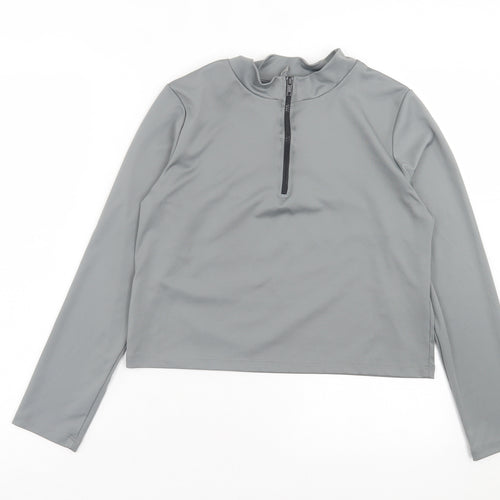 ASOS Womens Grey Polyester Cropped Casual Size 18 High Neck Zip