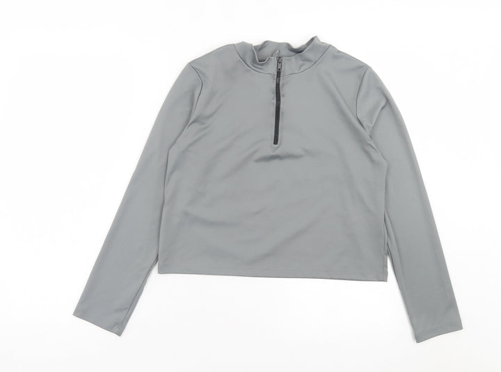 ASOS Womens Grey Polyester Cropped Casual Size 18 High Neck Zip