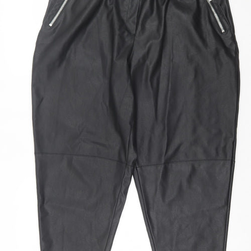 ASOS Womens Black Polyurethane Cropped Trousers Size 38 in L26 in Regular - leather look