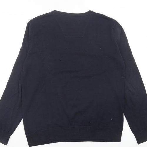 TOM TAILOR Mens Blue V-Neck Cotton Pullover Jumper Size L