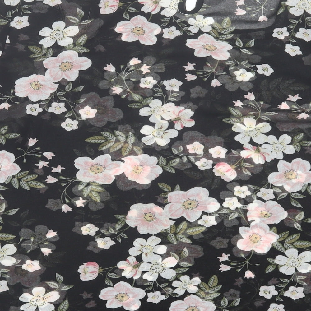 New Look Womens Black Floral Polyester Basic Blouse Size 12 Crew Neck