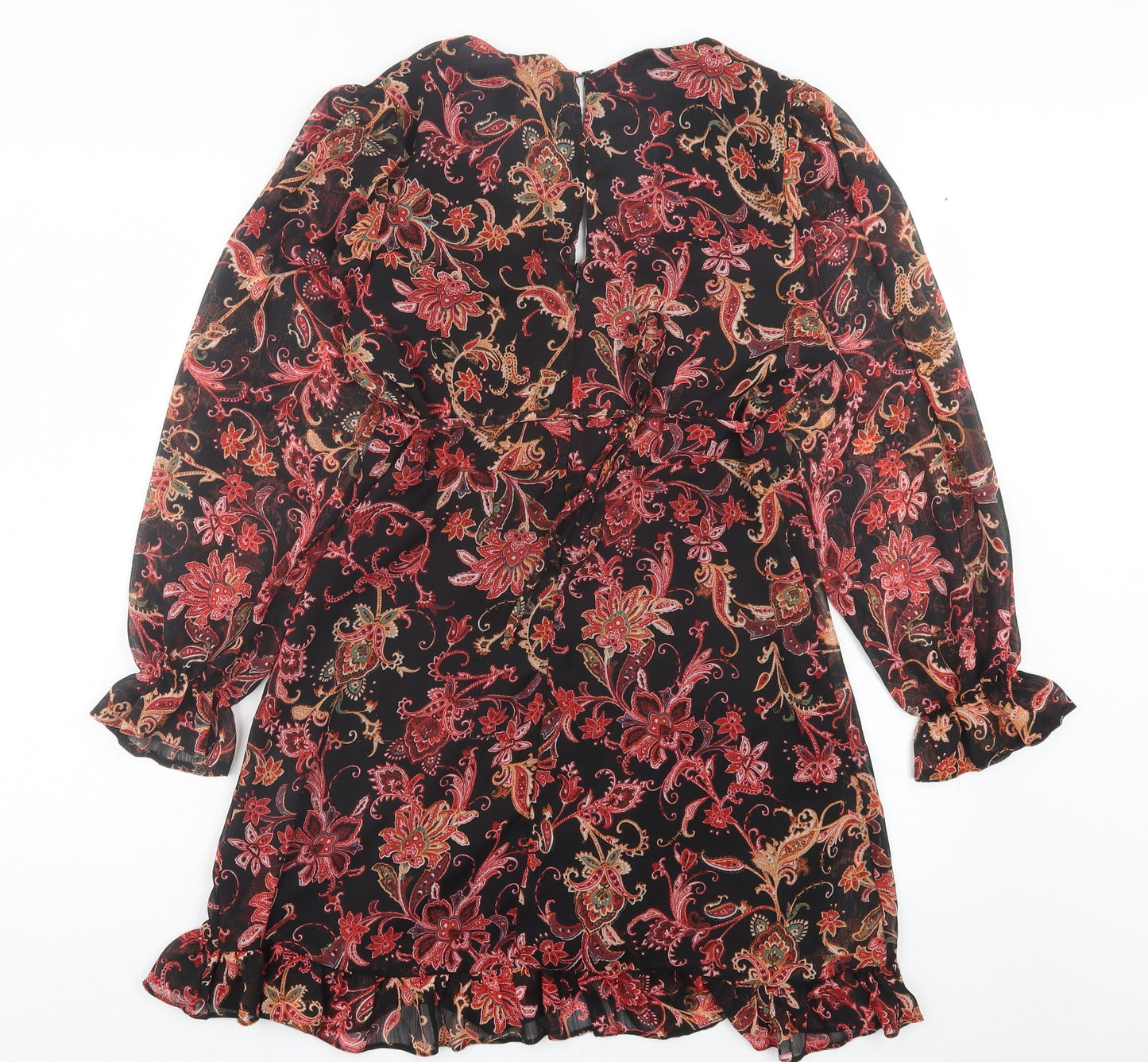 New Look Womens Red Floral Polyester A-Line Size 14 V-Neck Button