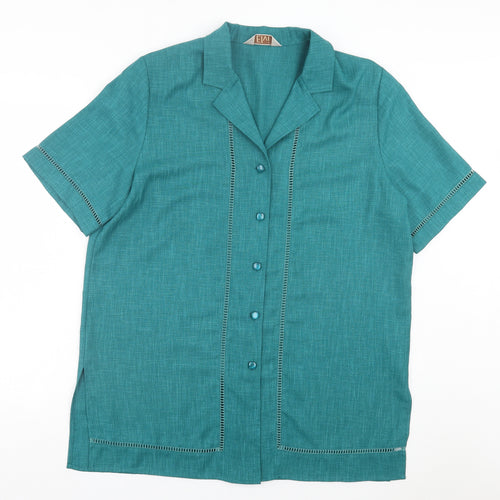 ELVI Womens Green Polyester Basic Button-Up Size 18 V-Neck