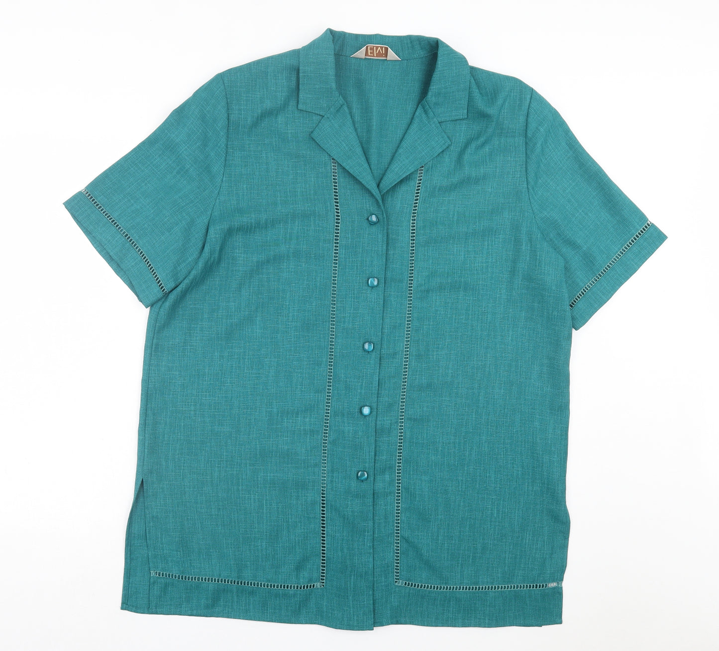 ELVI Womens Green Polyester Basic Button-Up Size 18 V-Neck