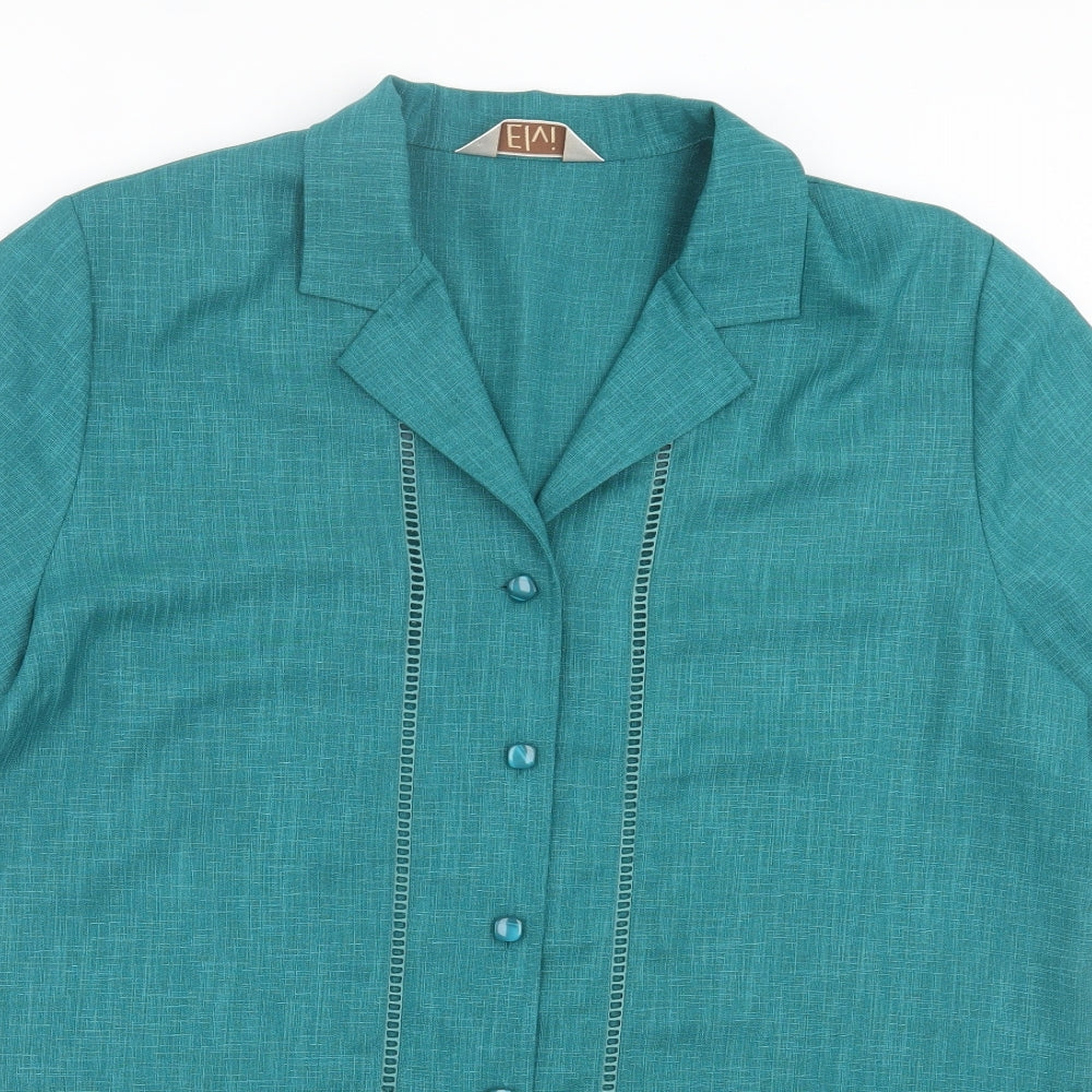 ELVI Womens Green Polyester Basic Button-Up Size 18 V-Neck