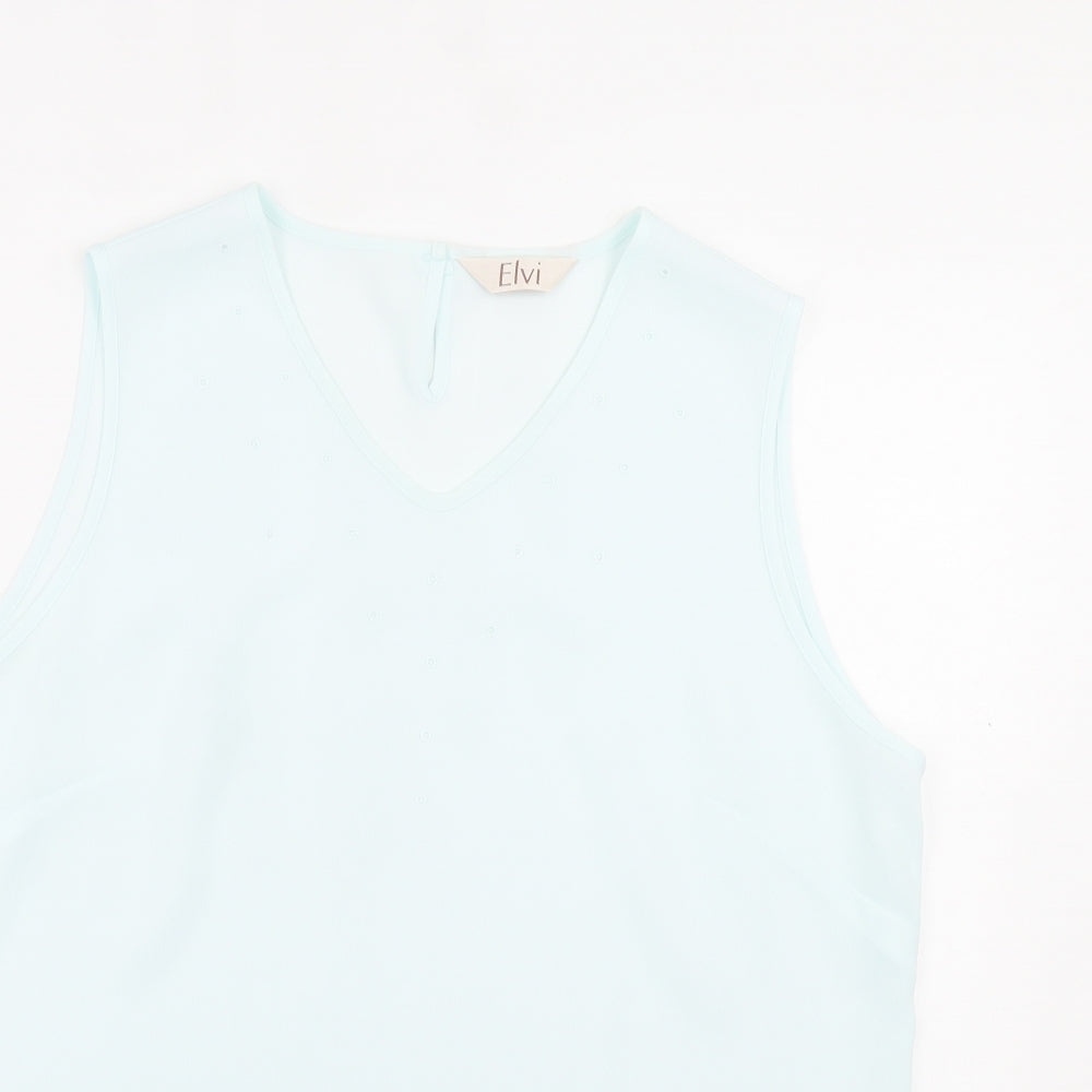 ELVI Womens Blue Polyester Basic Tank Size 18 V-Neck