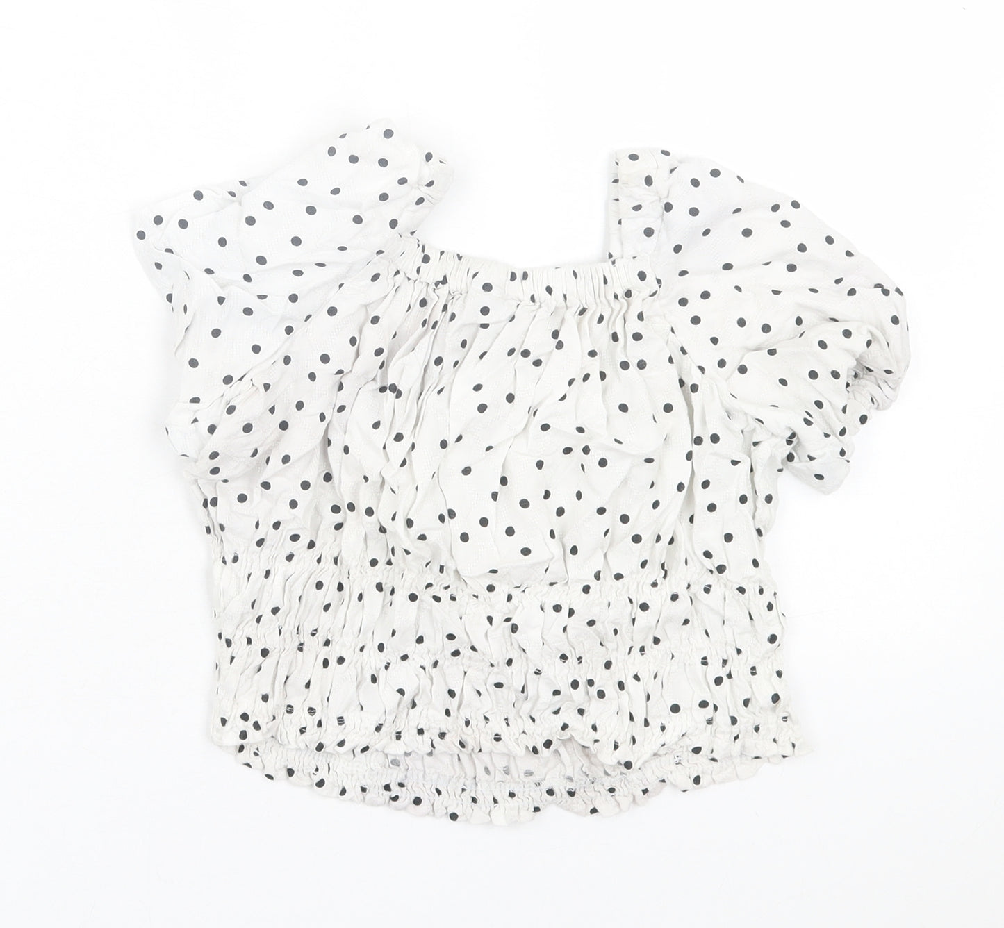 NEXT Girls White Polka Dot Viscose Cropped T-Shirt Size 9 Years Square Neck Pullover
