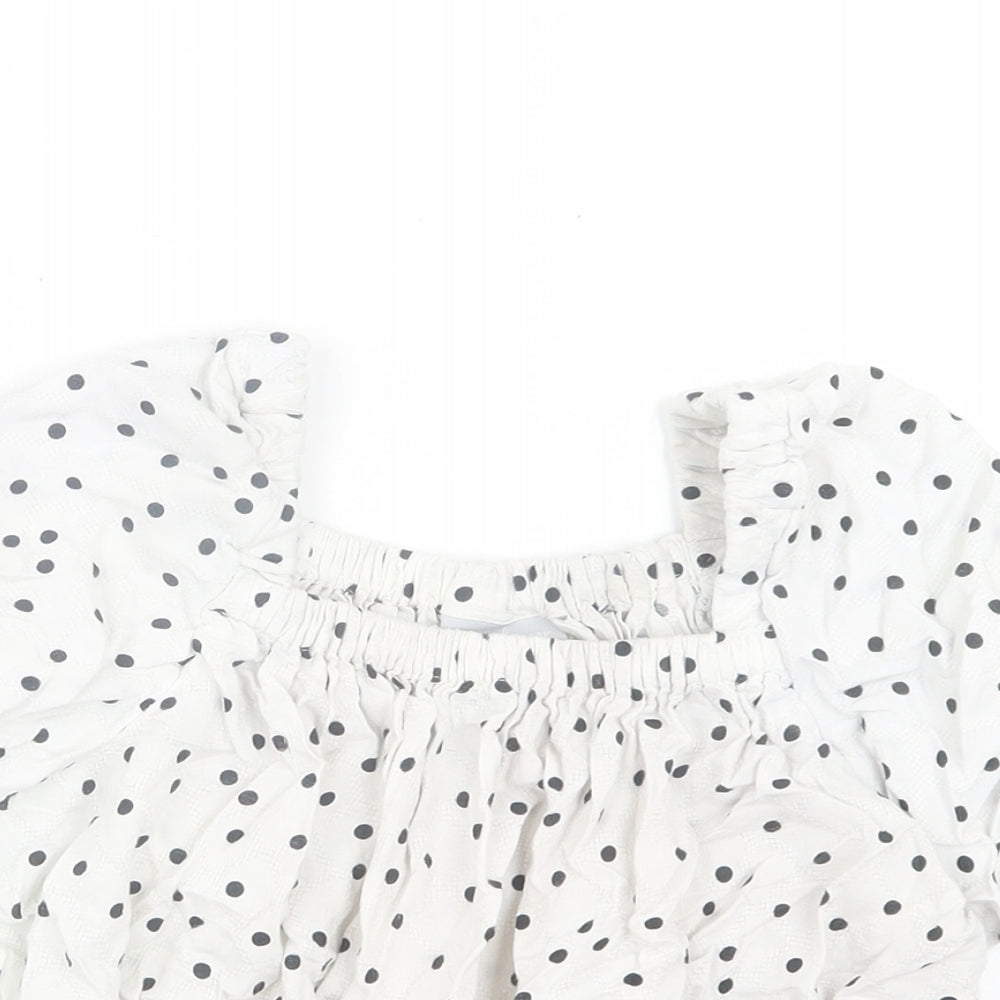 NEXT Girls White Polka Dot Viscose Cropped T-Shirt Size 9 Years Square Neck Pullover