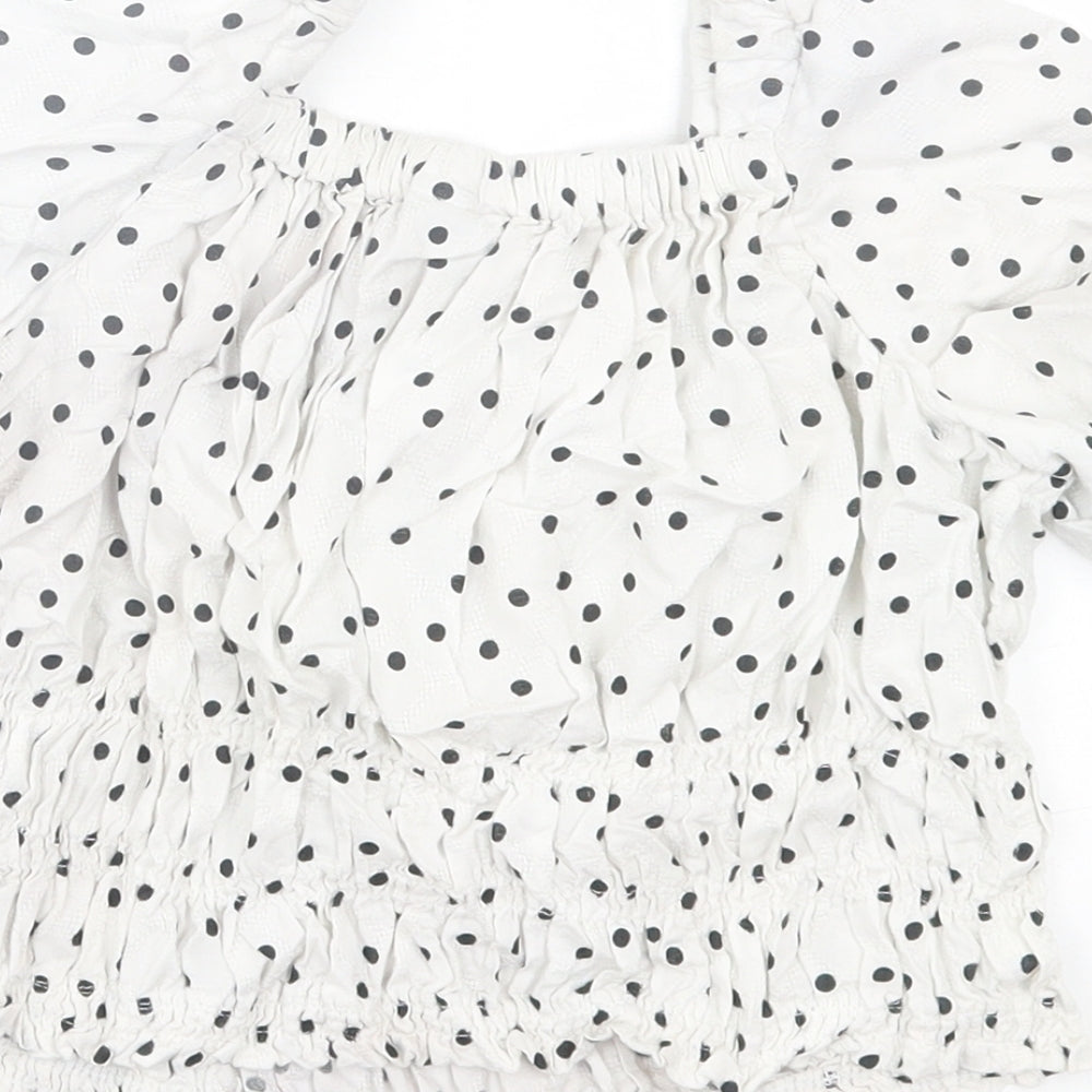 NEXT Girls White Polka Dot Viscose Cropped T-Shirt Size 9 Years Square Neck Pullover